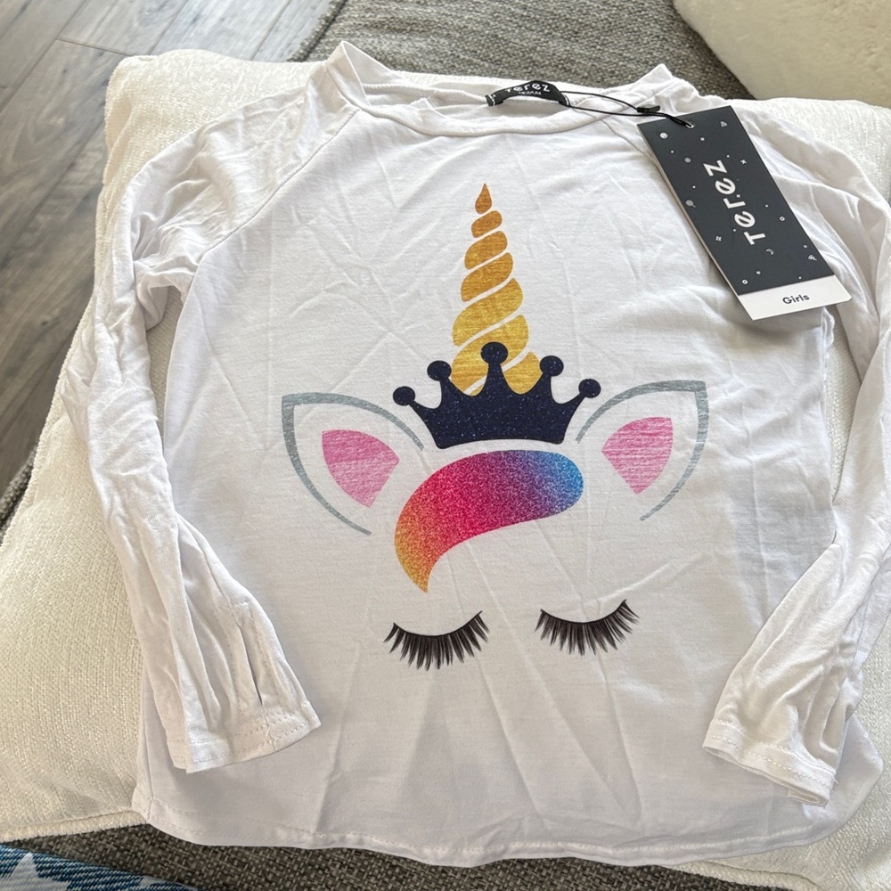 Terez White Unicorn Crown Long Sleeve Tee